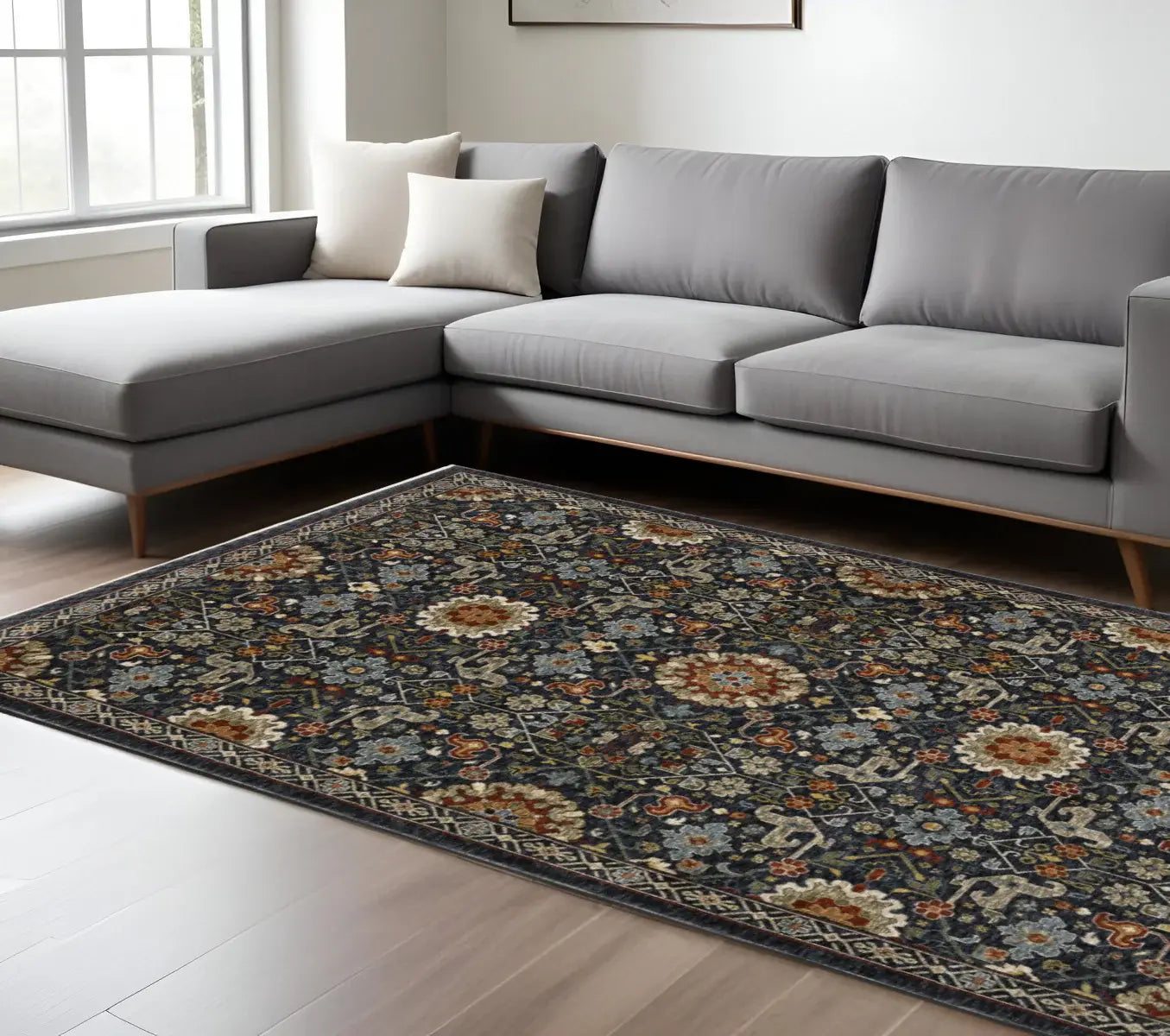 6' X 9' Blue Red Ivory And Gold Oriental Power Loom Stain Resistant Area Rug With Fringe - Homeroots - Flyclothing LLC