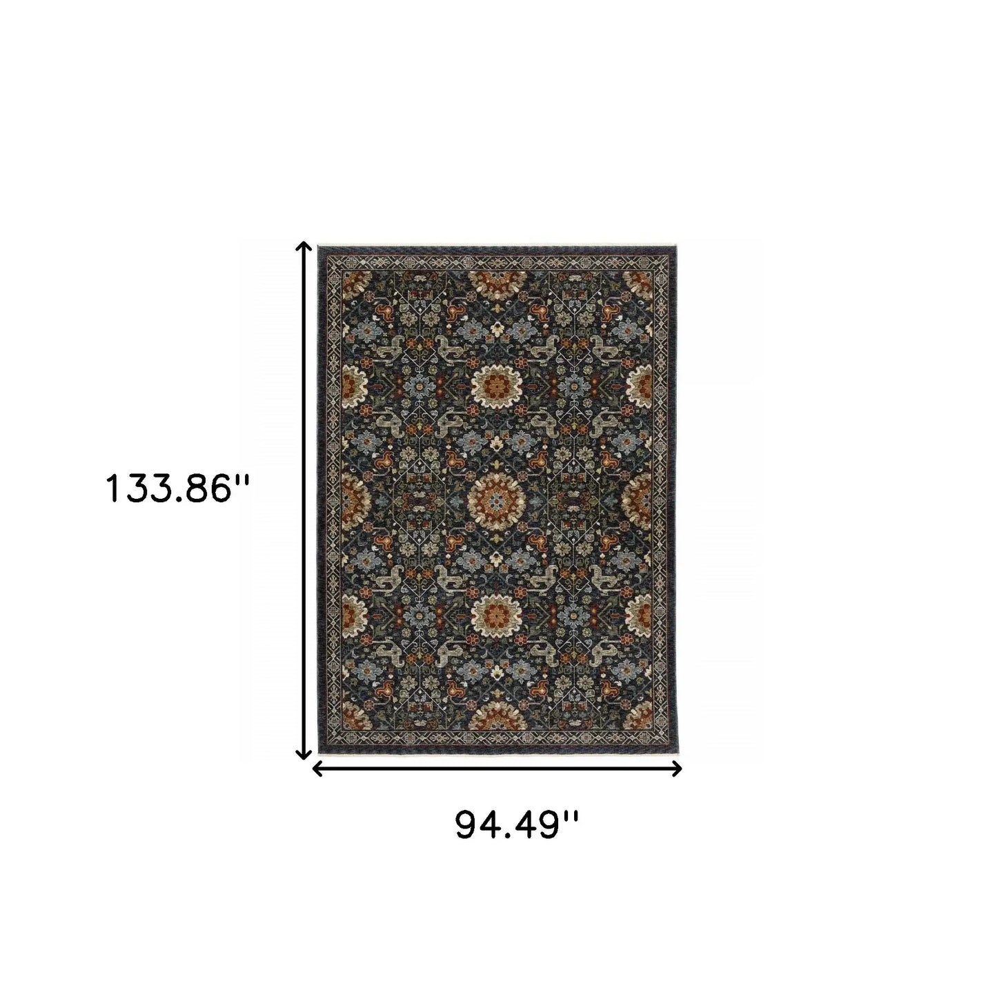 8' X 11' Blue Red Ivory And Gold Oriental Power Loom Stain Resistant Area Rug With Fringe - Homeroots - Flyclothing LLC