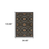 8' X 11' Blue Red Ivory And Gold Oriental Power Loom Stain Resistant Area Rug With Fringe - Homeroots - Flyclothing LLC