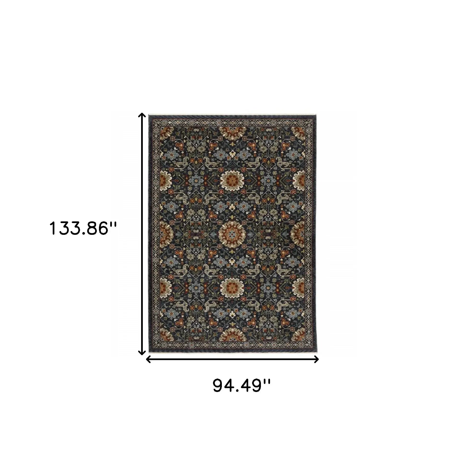 8' X 11' Blue Red Ivory And Gold Oriental Power Loom Stain Resistant Area Rug With Fringe - Homeroots - Flyclothing LLC