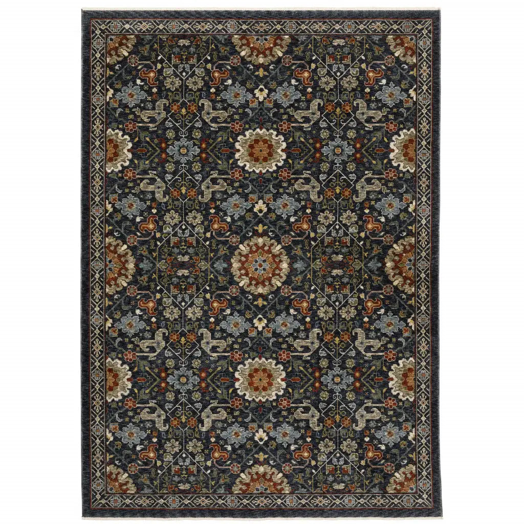 10' X 13' Blue Red Ivory And Gold Oriental Power Loom Stain Resistant Area Rug With Fringe - Homeroots - Flyclothing LLC