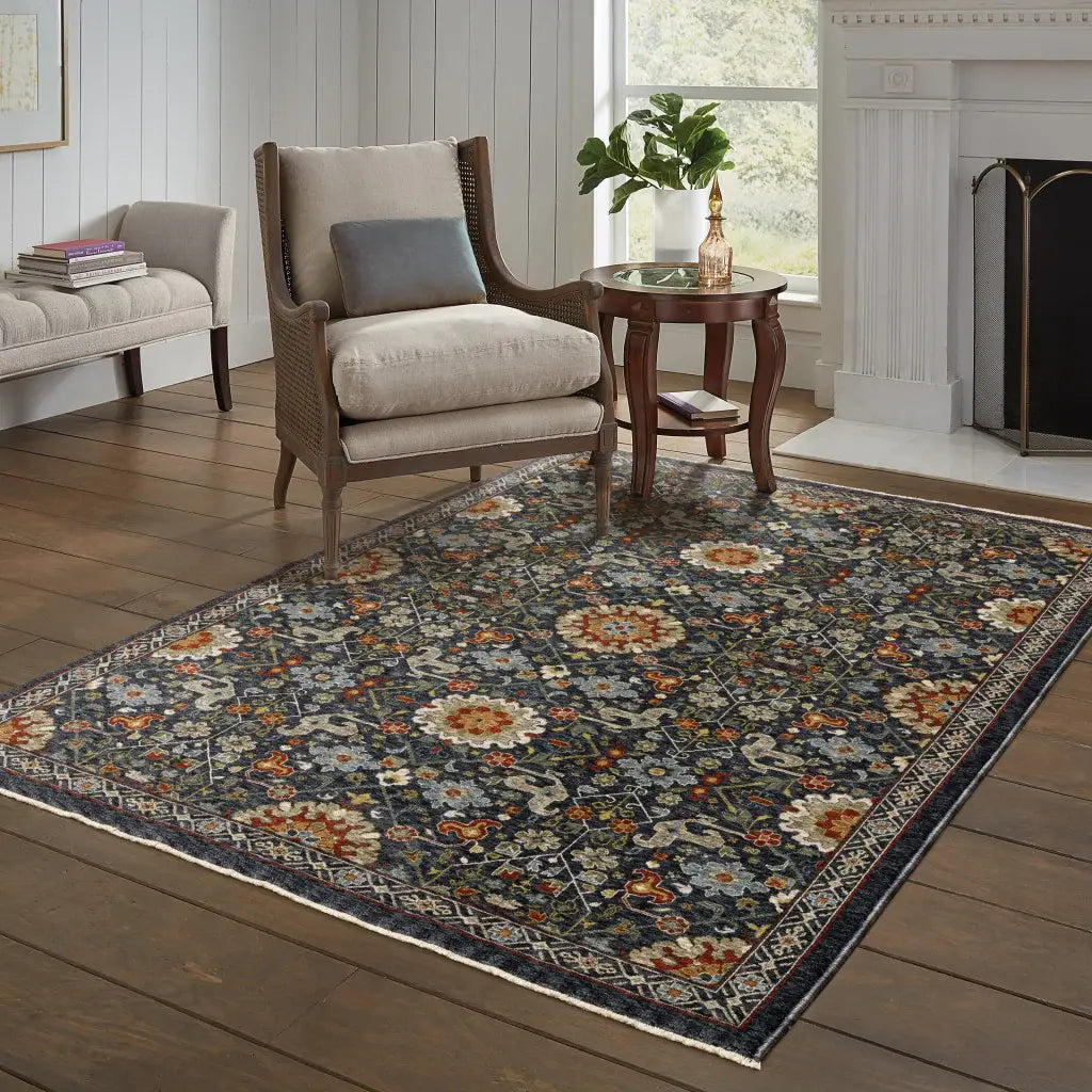 10' X 13' Blue Red Ivory And Gold Oriental Power Loom Stain Resistant Area Rug With Fringe - Homeroots - Flyclothing LLC