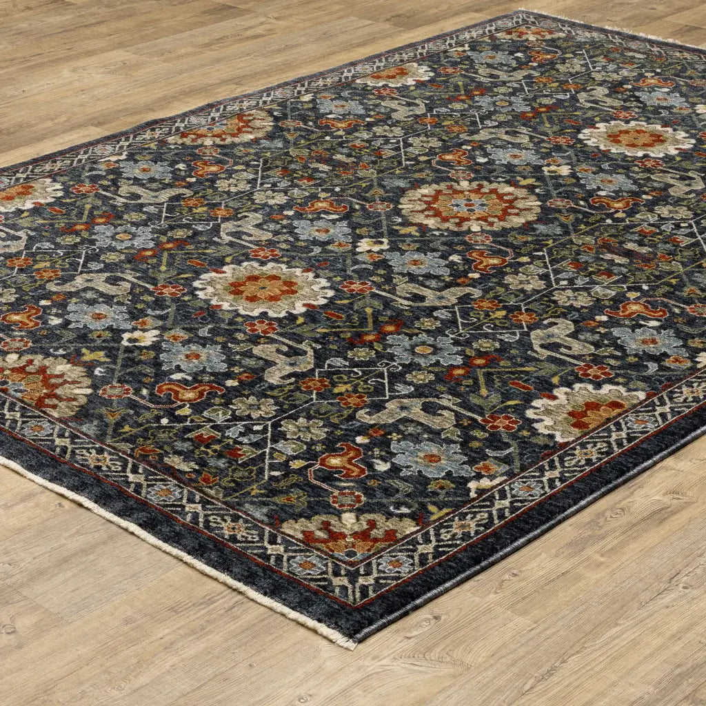 10' X 13' Blue Red Ivory And Gold Oriental Power Loom Stain Resistant Area Rug With Fringe - Homeroots - Flyclothing LLC
