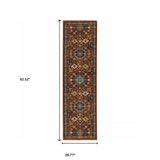 2' X 8' Red Blue Gold And Ivory Oriental Power Loom Stain Resistant Runner Rug With Fringe - Homeroots - Flyclothing LLC
