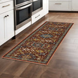 2' X 8' Red Blue Gold And Ivory Oriental Power Loom Stain Resistant Runner Rug With Fringe - Homeroots - Flyclothing LLC