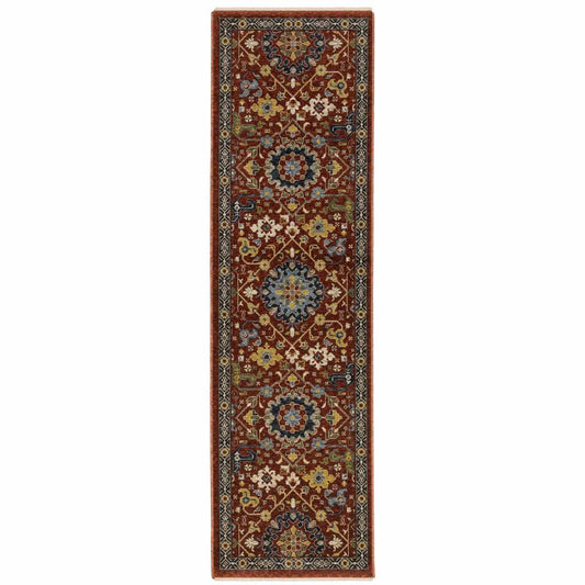 2' X 8' Red Blue Gold And Ivory Oriental Power Loom Stain Resistant Runner Rug With Fringe - Homeroots - Flyclothing LLC