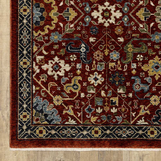 2' X 3' Red Blue Gold And Ivory Oriental Power Loom Stain Resistant Area Rug With Fringe - Homeroots - Flyclothing LLC
