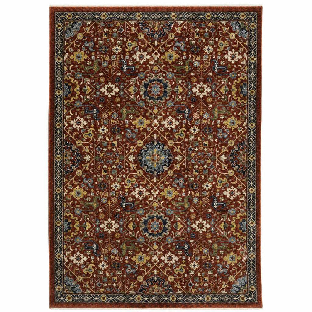 3' X 5' Red Blue Gold And Ivory Oriental Power Loom Stain Resistant Area Rug With Fringe - Homeroots - Flyclothing LLC