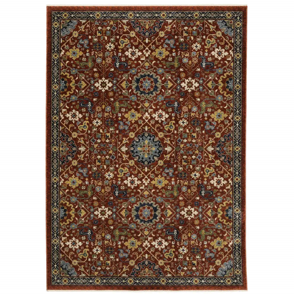 5' X 8' Red Blue Gold And Ivory Oriental Power Loom Stain Resistant Area Rug With Fringe - Homeroots - Flyclothing LLC