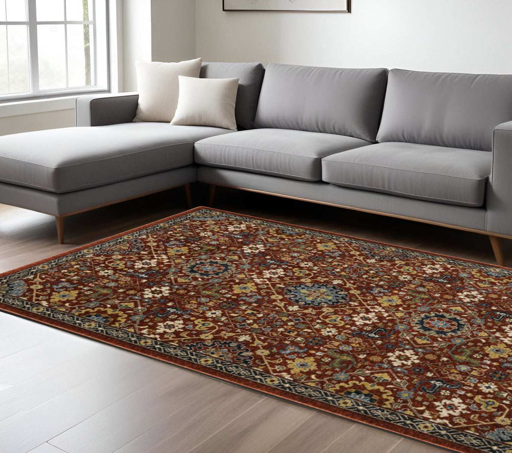 8' X 11' Red Blue Gold And Ivory Oriental Power Loom Stain Resistant Area Rug With Fringe - Homeroots - Flyclothing LLC