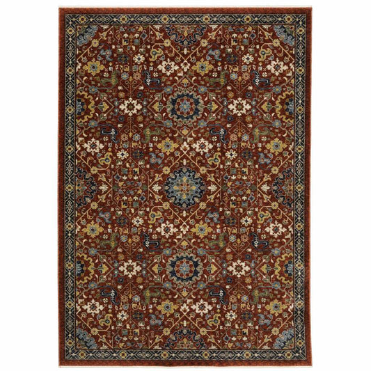 8' X 11' Red Blue Gold And Ivory Oriental Power Loom Stain Resistant Area Rug With Fringe - Homeroots - Flyclothing LLC
