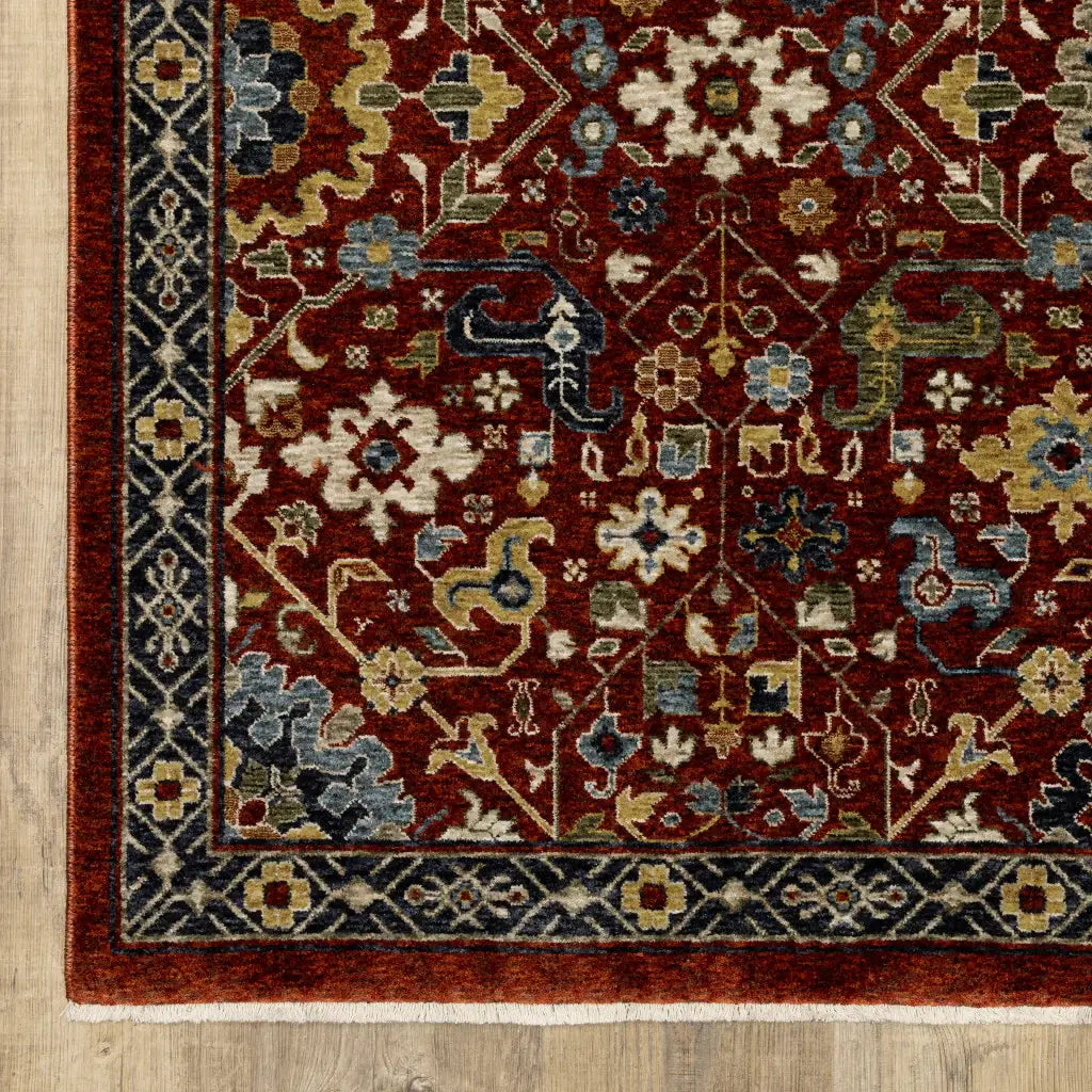 8' X 11' Red Blue Gold And Ivory Oriental Power Loom Stain Resistant Area Rug With Fringe - Homeroots - Flyclothing LLC