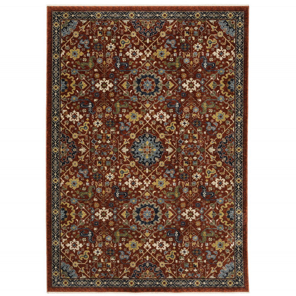 10' X 13' Red Blue Gold And Ivory Oriental Power Loom Stain Resistant Area Rug With Fringe - Homeroots
