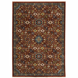10' X 13' Red Blue Gold And Ivory Oriental Power Loom Stain Resistant Area Rug With Fringe - Homeroots