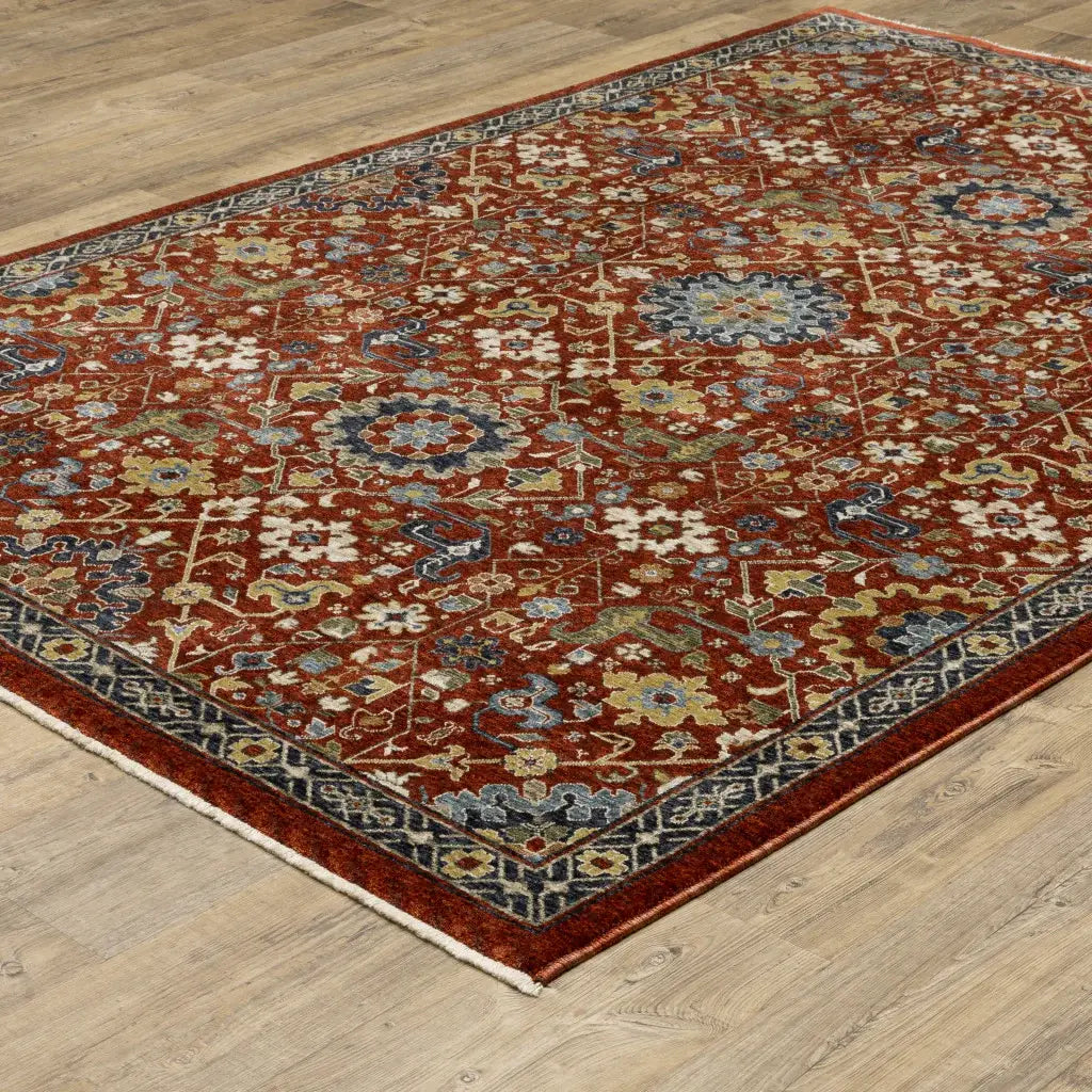 10' X 13' Red Blue Gold And Ivory Oriental Power Loom Stain Resistant Area Rug With Fringe - Homeroots - Flyclothing LLC