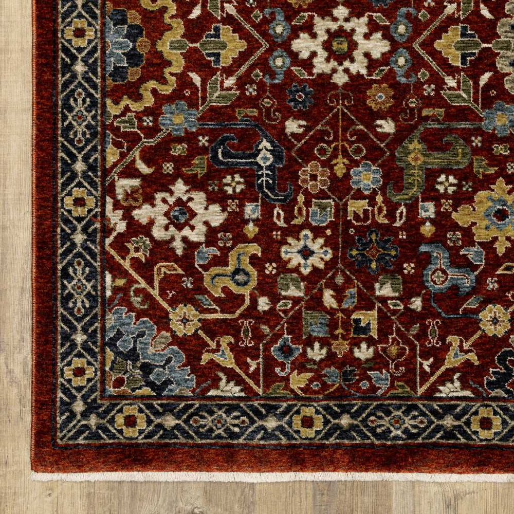 10' X 13' Red Blue Gold And Ivory Oriental Power Loom Stain Resistant Area Rug With Fringe - Homeroots - Flyclothing LLC