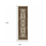 2' X 8' Ivory Red Green Grey Blue And Navy Oriental Power Loom Stain Resistant Runner Rug With Fringe - Homeroots - Flyclothing LLC