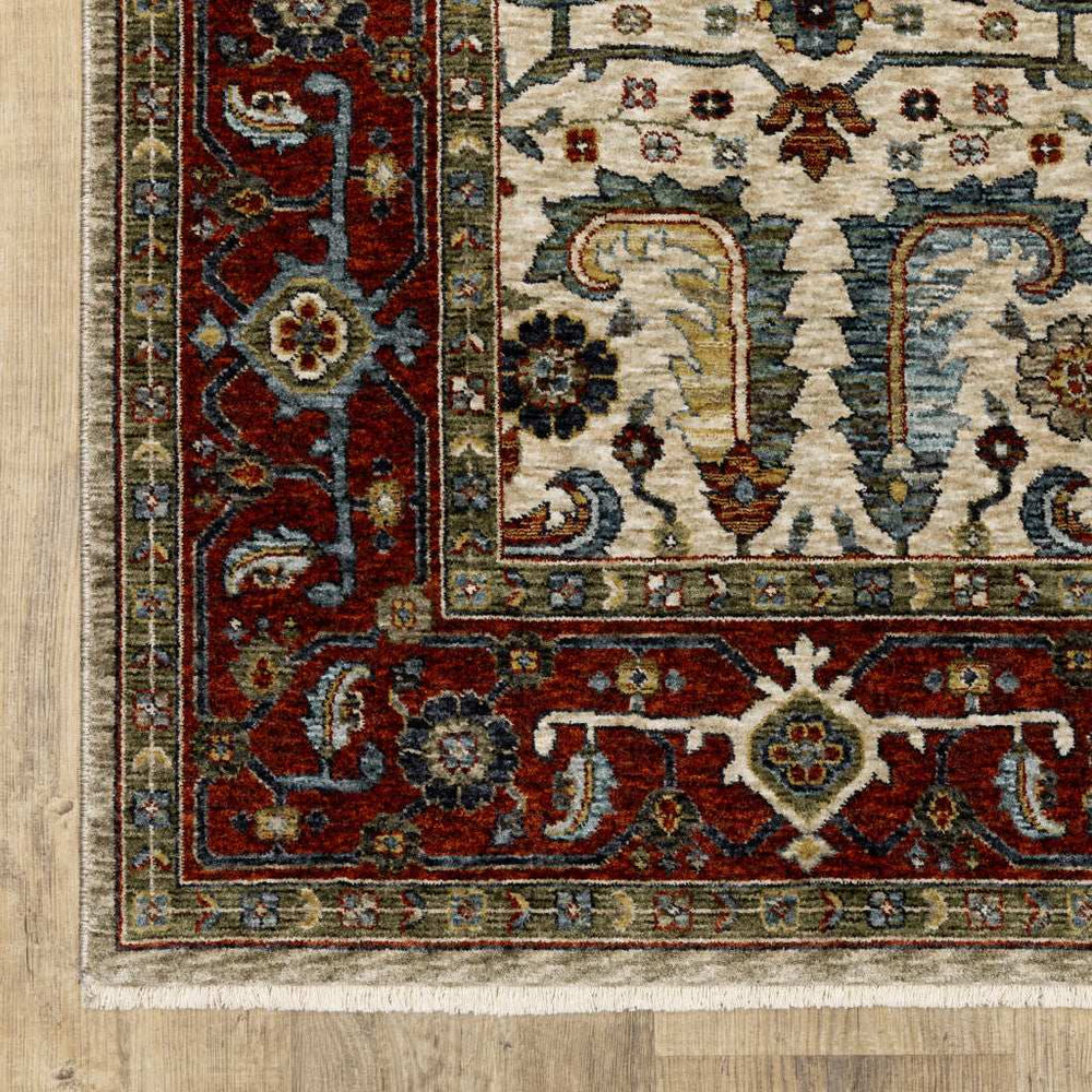 3' X 5' Ivory Red Green Grey Blue And Navy Oriental Power Loom Stain Resistant Area Rug With Fringe - Homeroots - Flyclothing LLC