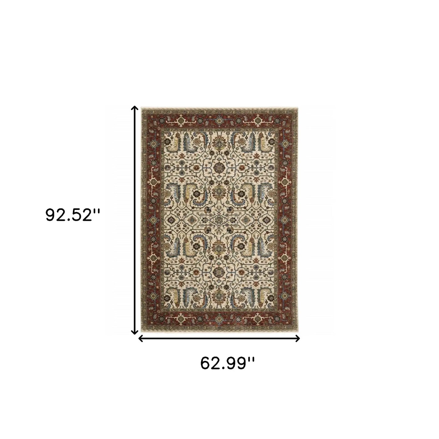 5' X 8' Ivory Red Green Grey Blue And Navy Oriental Power Loom Stain Resistant Area Rug With Fringe - Homeroots - Flyclothing LLC