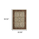 5' X 8' Ivory Red Green Grey Blue And Navy Oriental Power Loom Stain Resistant Area Rug With Fringe - Homeroots - Flyclothing LLC