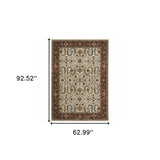 5' X 8' Ivory Red Green Grey Blue And Navy Oriental Power Loom Stain Resistant Area Rug With Fringe - Homeroots - Flyclothing LLC