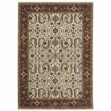 5' X 8' Ivory Red Green Grey Blue And Navy Oriental Power Loom Stain Resistant Area Rug With Fringe - Homeroots - Flyclothing LLC
