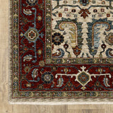 5' X 8' Ivory Red Green Grey Blue And Navy Oriental Power Loom Stain Resistant Area Rug With Fringe - Homeroots - Flyclothing LLC