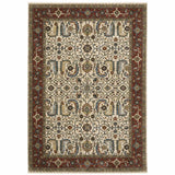 6' X 9' Ivory Red Green Grey Blue And Navy Oriental Power Loom Stain Resistant Area Rug With Fringe - Homeroots - Flyclothing LLC