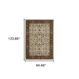8' X 11' Ivory Red Green Grey Blue And Navy Oriental Power Loom Stain Resistant Area Rug With Fringe - Homeroots - Flyclothing LLC