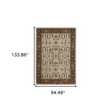 8' X 11' Ivory Red Green Grey Blue And Navy Oriental Power Loom Stain Resistant Area Rug With Fringe - Homeroots - Flyclothing LLC