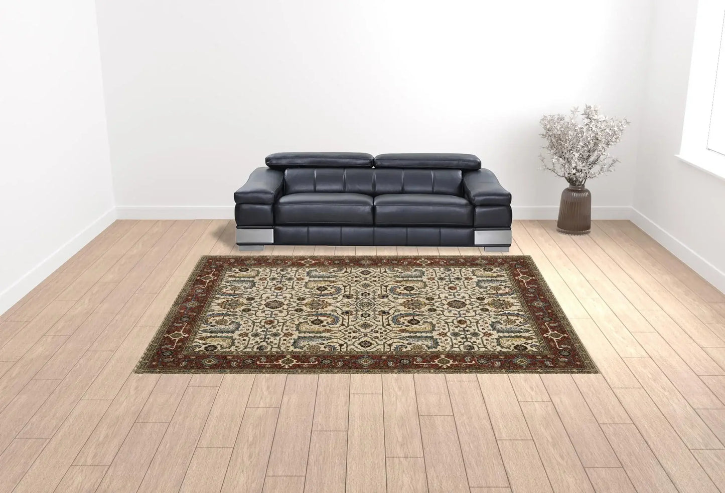 10' X 13' Ivory Red Green Grey Blue And Navy Oriental Power Loom Stain Resistant Area Rug With Fringe - Homeroots - Flyclothing LLC