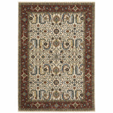10' X 13' Ivory Red Green Grey Blue And Navy Oriental Power Loom Stain Resistant Area Rug With Fringe - Homeroots