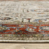 10' X 13' Ivory Red Green Grey Blue And Navy Oriental Power Loom Stain Resistant Area Rug With Fringe - Homeroots - Flyclothing LLC