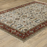 10' X 13' Ivory Red Green Grey Blue And Navy Oriental Power Loom Stain Resistant Area Rug With Fringe - Homeroots - Flyclothing LLC