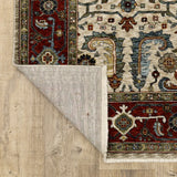 10' X 13' Ivory Red Green Grey Blue And Navy Oriental Power Loom Stain Resistant Area Rug With Fringe - Homeroots - Flyclothing LLC