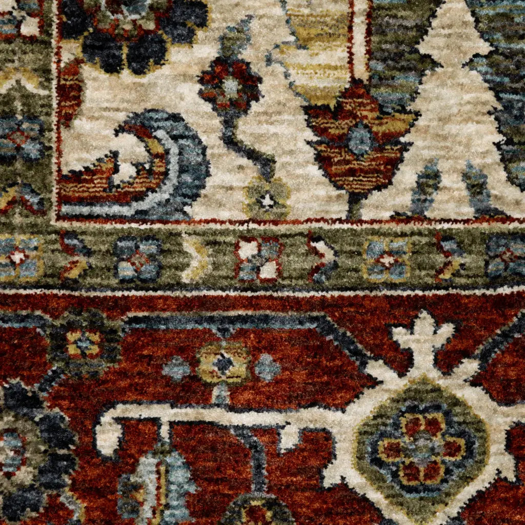 10' X 13' Ivory Red Green Grey Blue And Navy Oriental Power Loom Stain Resistant Area Rug With Fringe - Homeroots - Flyclothing LLC