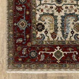 10' X 13' Ivory Red Green Grey Blue And Navy Oriental Power Loom Stain Resistant Area Rug With Fringe - Homeroots