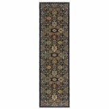2' X 8' Blue And Beige Oriental Power Loom Runner Rug With Fringe - Homeroots - Flyclothing LLC