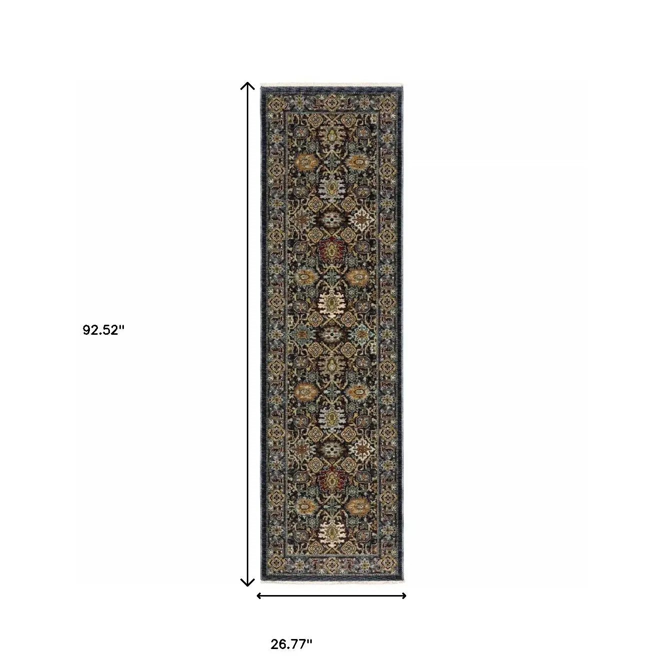 2' X 8' Blue And Beige Oriental Power Loom Runner Rug With Fringe - Homeroots - Flyclothing LLC