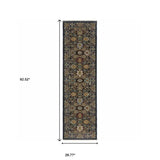 2' X 8' Blue And Beige Oriental Power Loom Runner Rug With Fringe - Homeroots - Flyclothing LLC