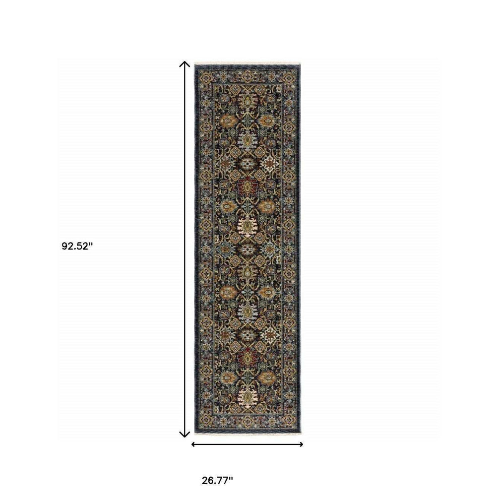 2' X 8' Blue And Beige Oriental Power Loom Runner Rug With Fringe - Homeroots - Flyclothing LLC