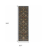 2' X 8' Blue And Beige Oriental Power Loom Runner Rug With Fringe - Homeroots - Flyclothing LLC