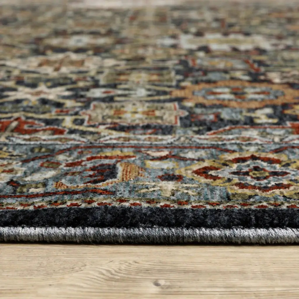 3' X 5' Blue Red Beige Orange Green And Rust Oriental Power Loom Stain Resistant Area Rug With Fringe - Homeroots - Flyclothing LLC