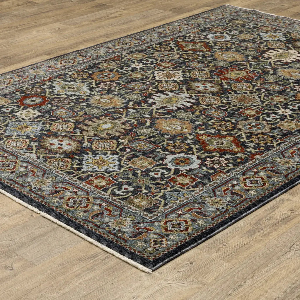 3' X 5' Blue Red Beige Orange Green And Rust Oriental Power Loom Stain Resistant Area Rug With Fringe - Homeroots - Flyclothing LLC