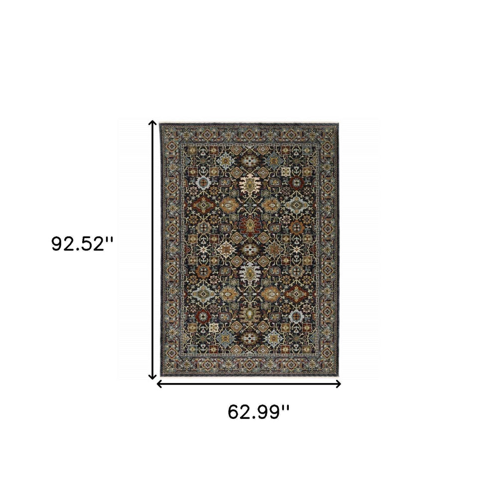 5' X 8' Blue Red Beige Orange Green And Rust Oriental Power Loom Stain Resistant Area Rug With Fringe - Homeroots - Flyclothing LLC