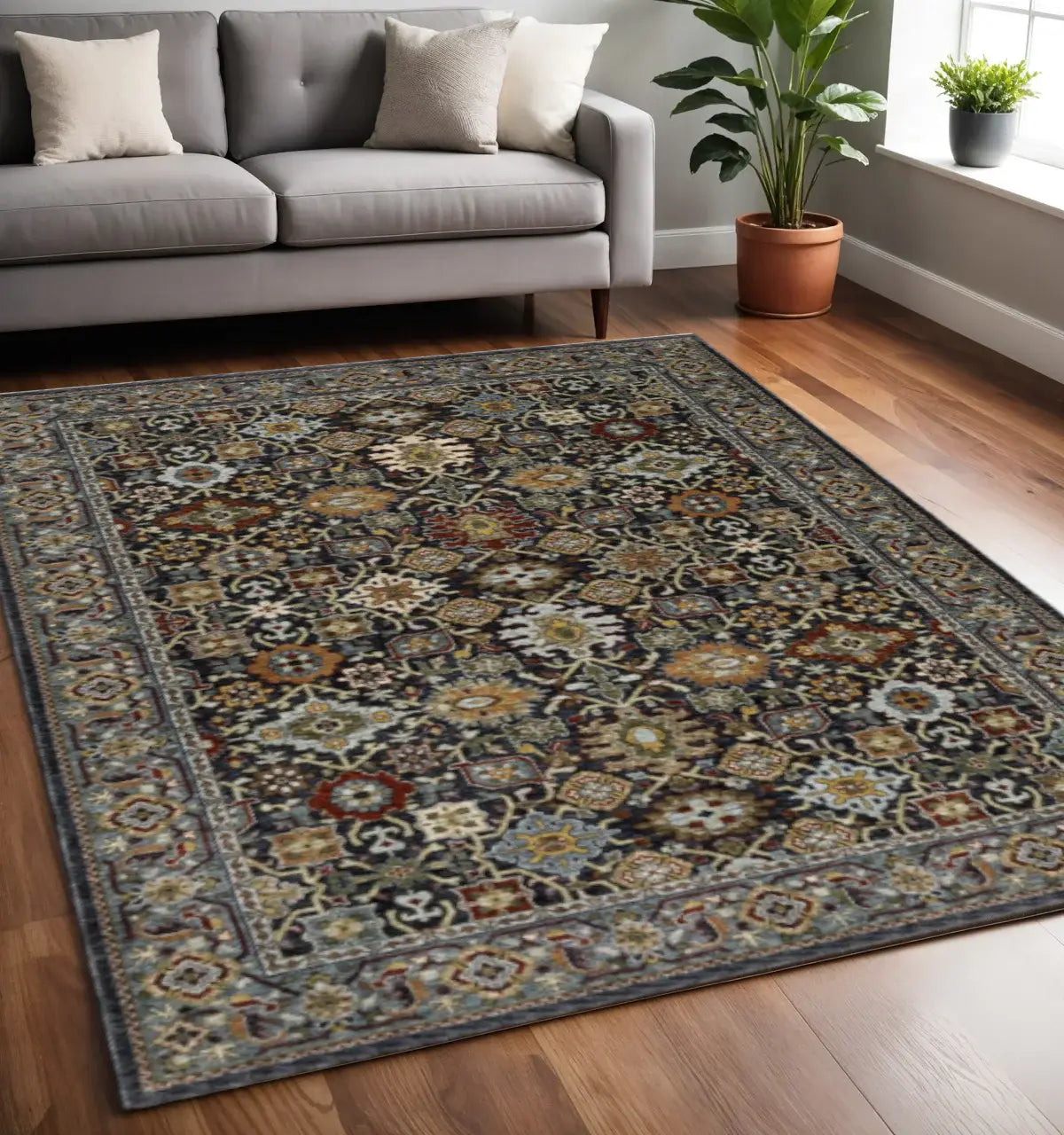 5' X 8' Blue Red Beige Orange Green And Rust Oriental Power Loom Stain Resistant Area Rug With Fringe - Homeroots - Flyclothing LLC
