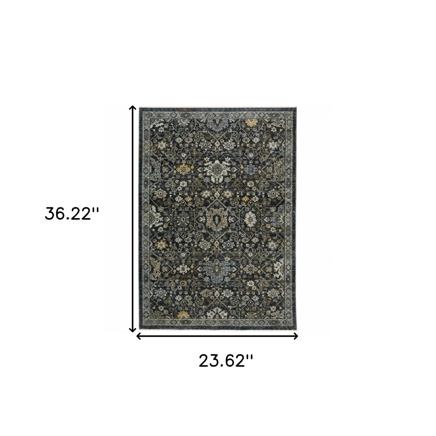 2' X 3' Blue Ivory Grey Gold Green And Brown Oriental Power Loom Stain Resistant Area Rug With Fringe - Homeroots - Flyclothing LLC