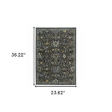 2' X 3' Blue Ivory Grey Gold Green And Brown Oriental Power Loom Stain Resistant Area Rug With Fringe - Homeroots - Flyclothing LLC