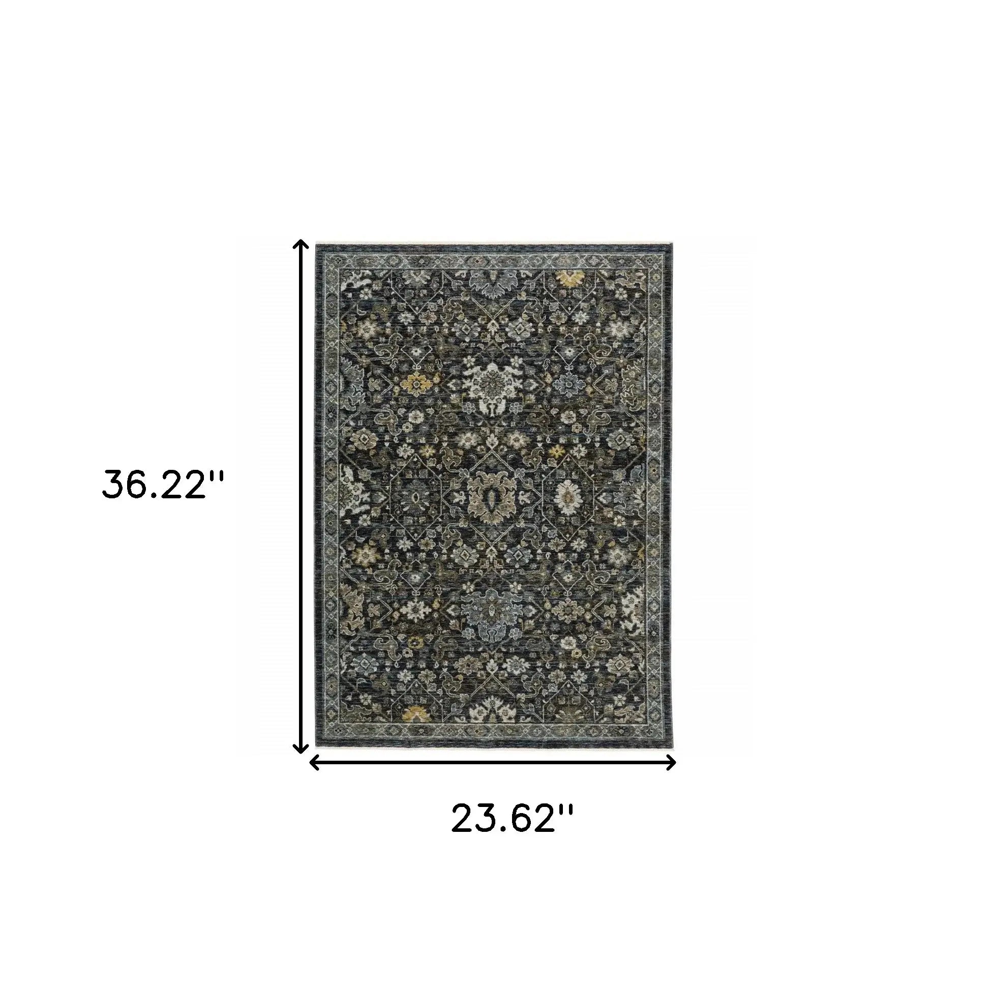 2' X 3' Blue Ivory Grey Gold Green And Brown Oriental Power Loom Stain Resistant Area Rug With Fringe - Homeroots - Flyclothing LLC