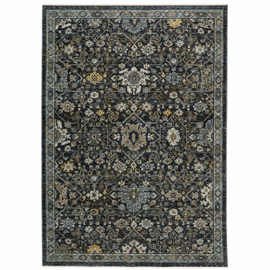 2' X 3' Blue Ivory Grey Gold Green And Brown Oriental Power Loom Stain Resistant Area Rug With Fringe - Homeroots - Flyclothing LLC